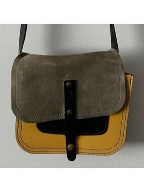 Ebano Leather Crossbody Colorblock Suede Flap